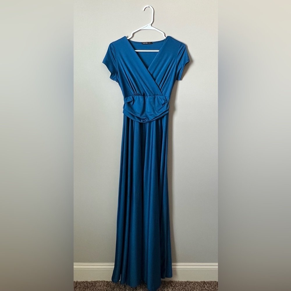 Floor length gorgeous blue Koh Koh gown